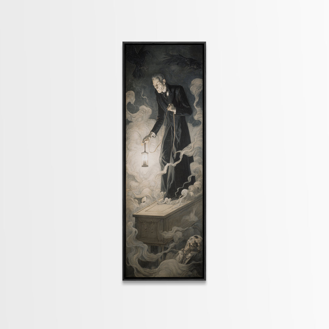 The Sinister Undertaker, Gothic Nightmare Art, Tall Narrow Wall Art, Gothic Horror Wall Art, Canvas Print, Halloween Wall Art