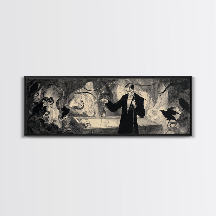 The Sinister Undertaker, Dark Symbolist Art, Extra Wide Wall Art, Dark Halloween Decor, Canvas Print, Halloween Wall Art