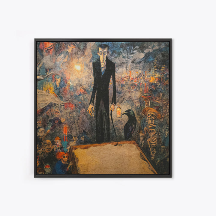 The Sinister Undertaker, Grotesque Carnival Art, Square Wall Art, Macabre Wall Art, Framed Canvas Print, Halloween Wall Art