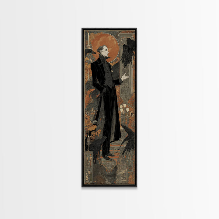 The Sinister Undertaker, Stained Glass Gothic Art, Tall Narrow Wall Art, Macabre Wall Art, Canvas Print, Halloween Wall Art