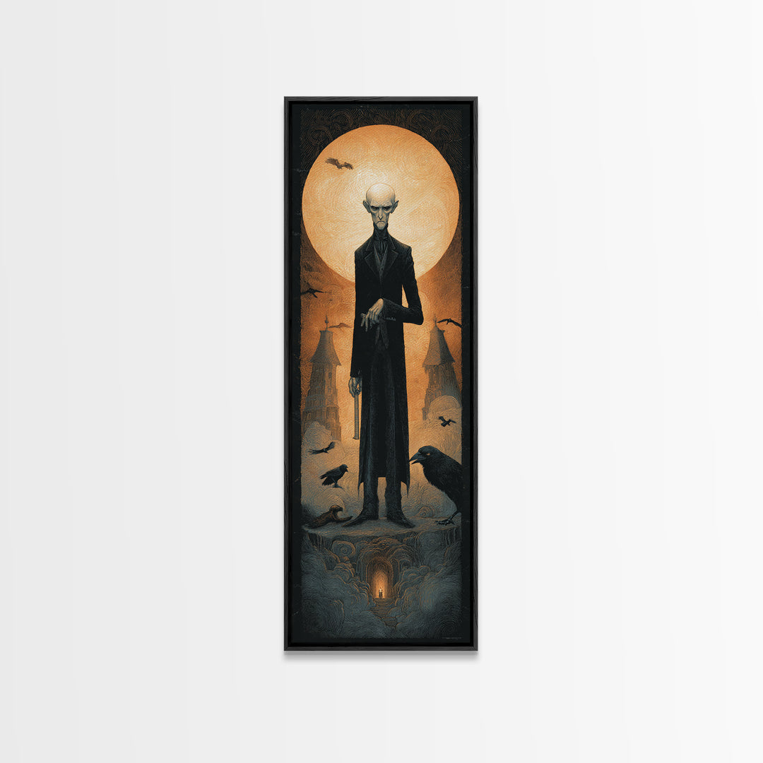The Sinister Undertaker, Surreal Apocalyptic Art, Tall Narrow Wall Art, Dark Halloween Decor, Framed Canvas Print