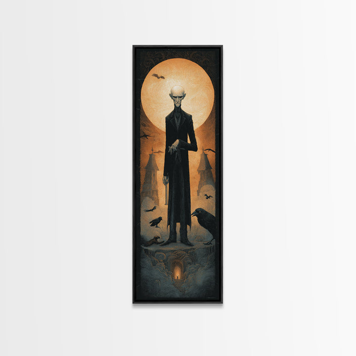 The Sinister Undertaker, Surreal Apocalyptic Art, Tall Narrow Wall Art, Dark Halloween Decor, Framed Canvas Print
