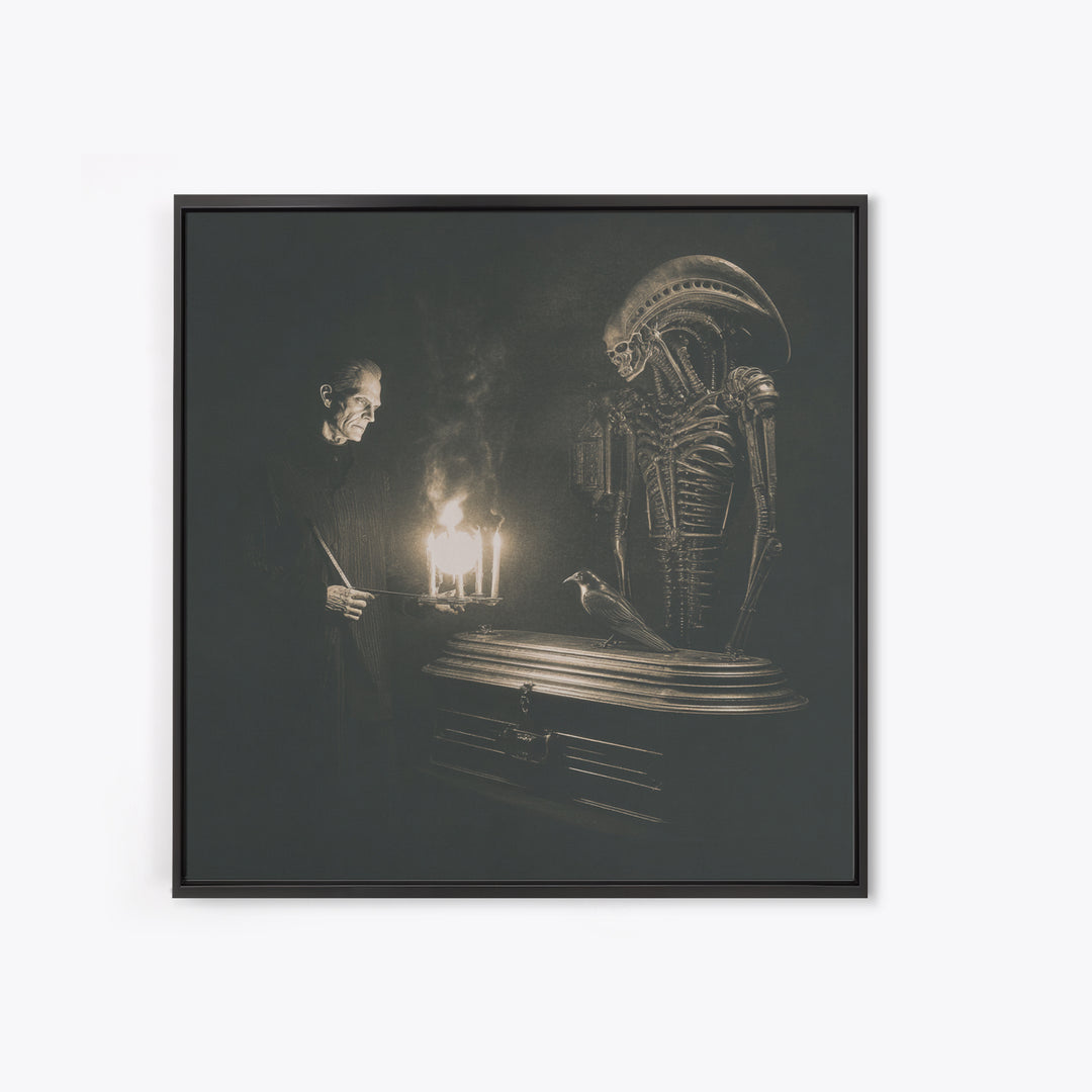 The Sinister Undertaker, Biomechanical Horror Art, Square Wall Art, Dark Fantasy Wall Art, Framed Canvas Print, Halloween Wall Art