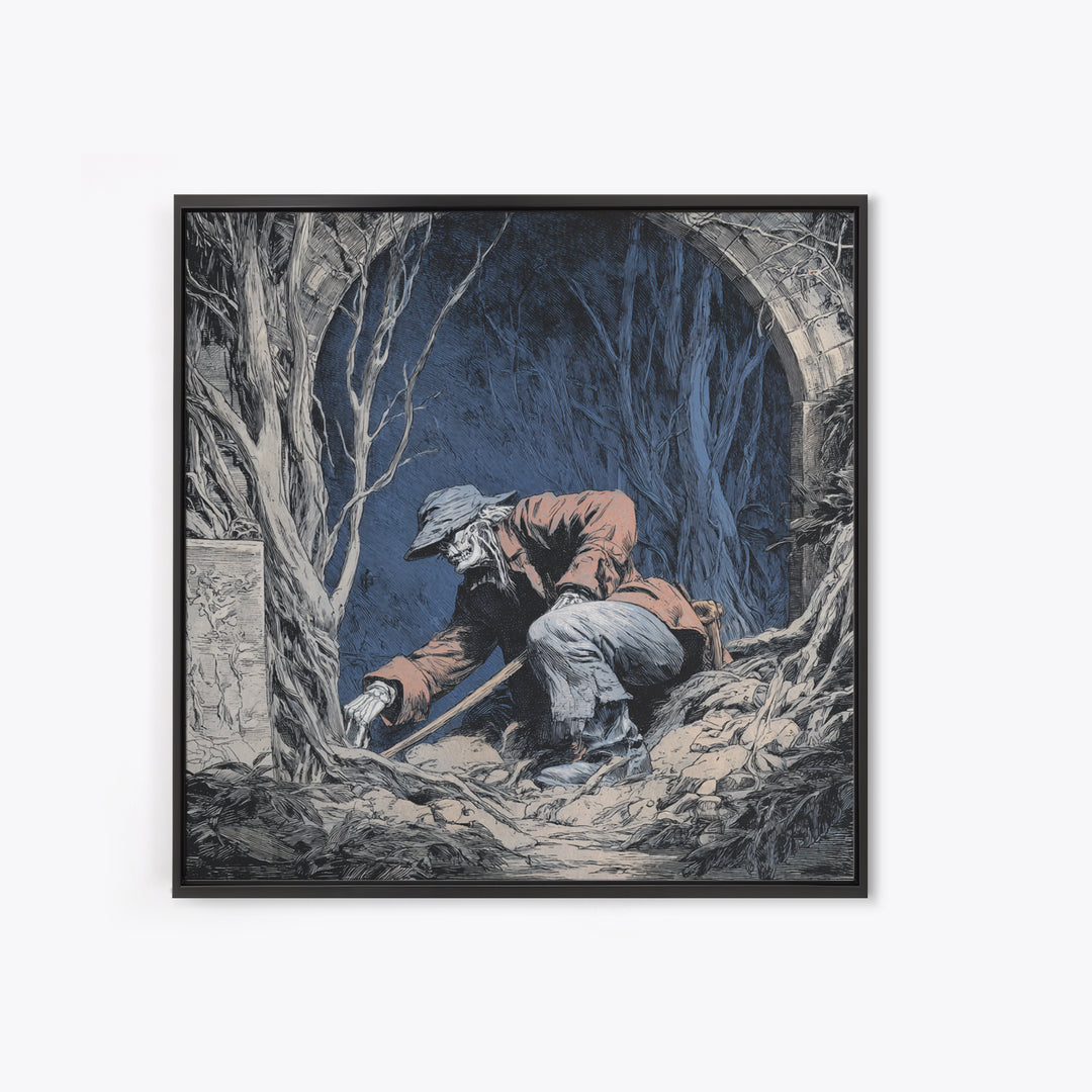The Lantern Gravedigger, Danse Macabre Art, Square Wall Art, Gothic Horror Wall Art, Canvas Print, Halloween Wall Art