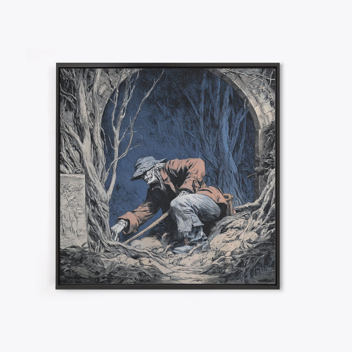 The Lantern Gravedigger, Danse Macabre Art, Square Wall Art, Gothic Horror Wall Art, Canvas Print, Halloween Wall Art