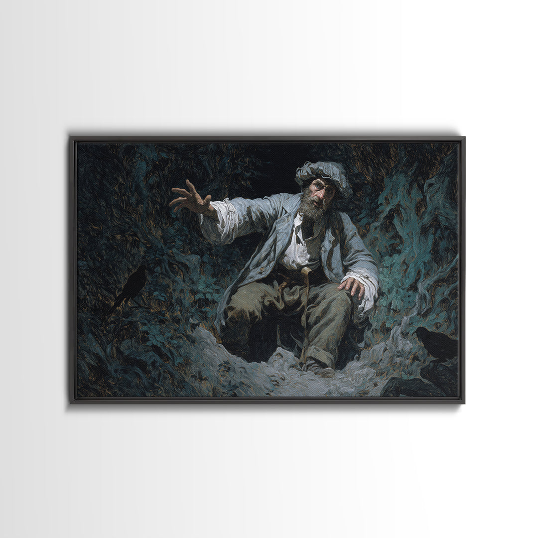 The Lantern Gravedigger, Baroque Witchcraft Art, Landscape Wall Art, Dark Halloween Decor, Canvas Print, Halloween Wall Art