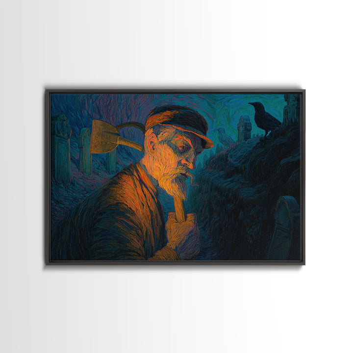 The Lantern Gravedigger, Expressionist Gothic Art, Landscape Wall Art, Macabre Wall Art, Canvas Print, Halloween Wall Art, Halloween Decor