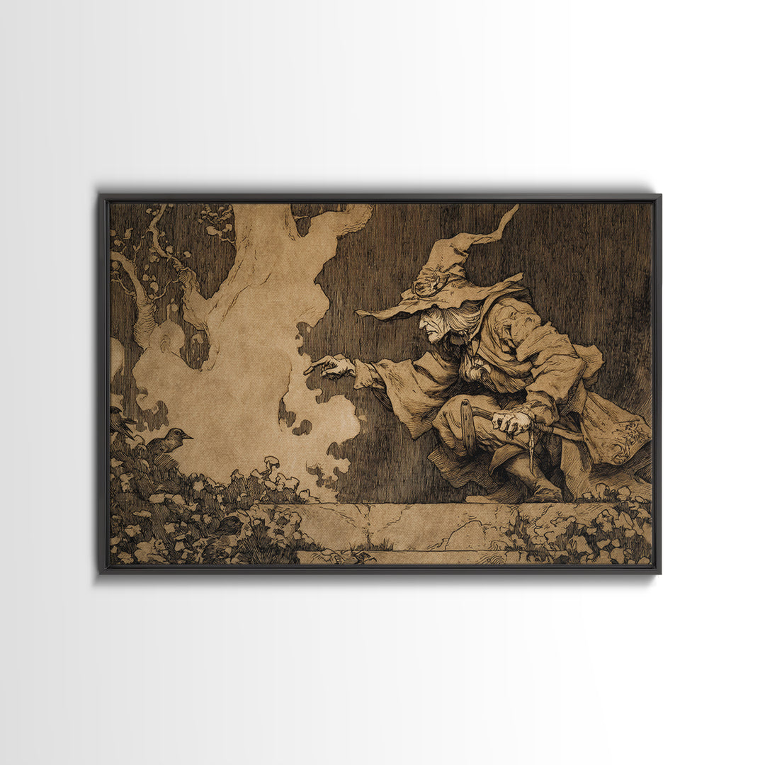 The Lantern Gravedigger, Gothic Storybook Art, Landscape Wall Art, Gothic Horror Wall Art, Canvas Print, Halloween Wall Art