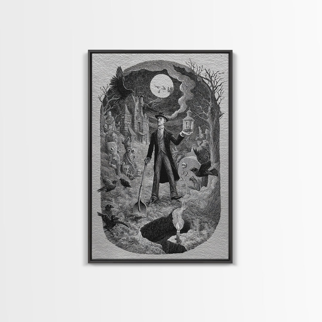 The Lantern Gravedigger, Victorian Macabre Art, Vertical Wall Art, Dark Fantasy Wall Art, Canvas Print, Halloween Wall Art