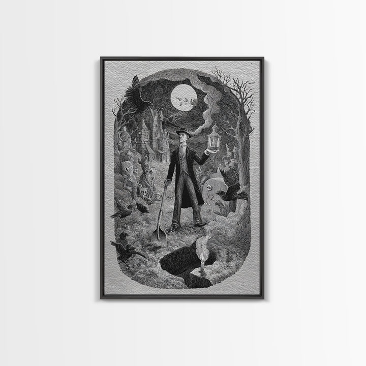 The Lantern Gravedigger, Victorian Macabre Art, Vertical Wall Art, Dark Fantasy Wall Art, Canvas Print, Halloween Wall Art