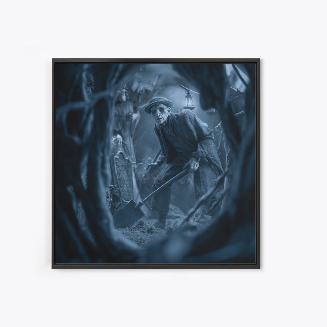 The Lantern Gravedigger, Biomechanical Horror Art, Square Wall Art, Macabre Wall Art, Canvas Print, Halloween Wall Art, Gothic Home Decor