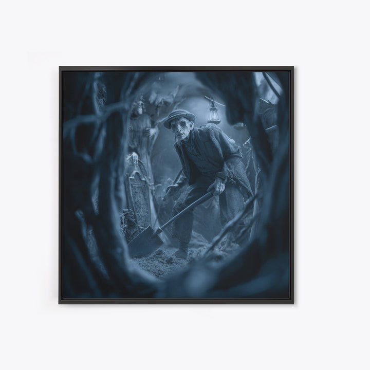 The Lantern Gravedigger, Biomechanical Horror Art, Square Wall Art, Macabre Wall Art, Canvas Print, Halloween Wall Art, Gothic Home Decor