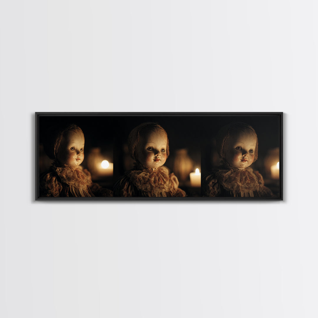 The Haunted Porcelain Doll, Dark Renaissance Art, Extra Wide Wall Art, Macabre Wall Art, Framed Canvas Print, Halloween Wall Art