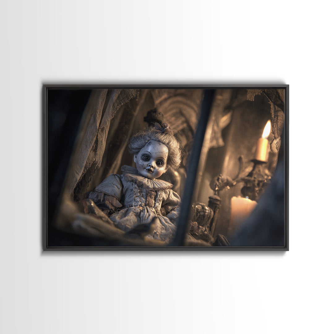 The Haunted Porcelain Doll, Renaissance Engraving Art, Landscape Wall Art, Gothic Horror Wall Art, Canvas Print, Halloween Wall Art