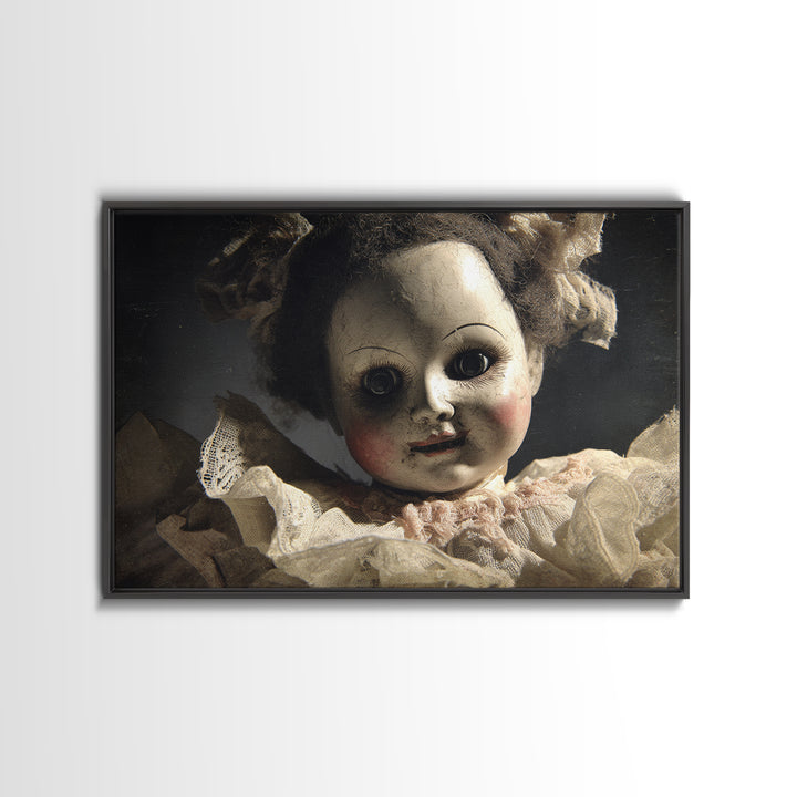 The Haunted Porcelain Doll, Dark Romantic Horror Art, Landscape Wall Art, Dark Halloween Decor, Framed Canvas Print, Halloween Wall Art