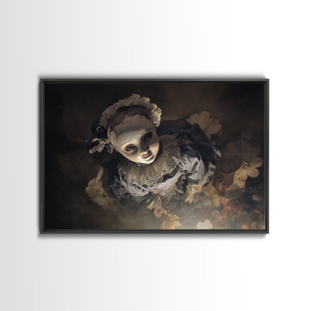 The Haunted Porcelain Doll, Symbolist Dream Art, Landscape Wall Art, Macabre Wall Art, Framed Canvas Print, Halloween Wall Art
