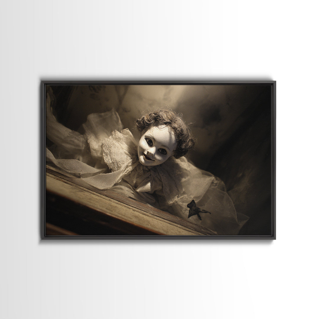 The Haunted Porcelain Doll, Dark Symbolist Art, Landscape Wall Art, Dark Fantasy Wall Art, Framed Canvas Print, Halloween Wall Art