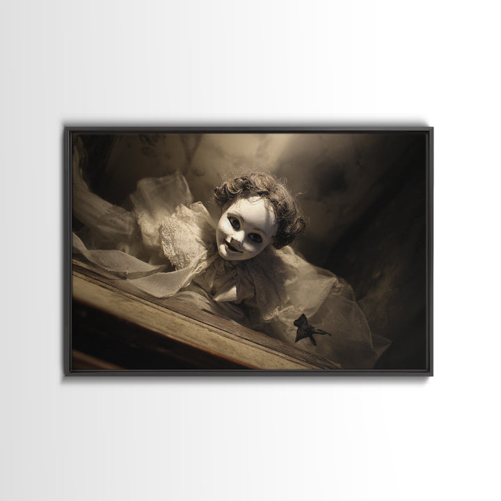 The Haunted Porcelain Doll, Dark Symbolist Art, Landscape Wall Art, Dark Fantasy Wall Art, Framed Canvas Print, Halloween Wall Art