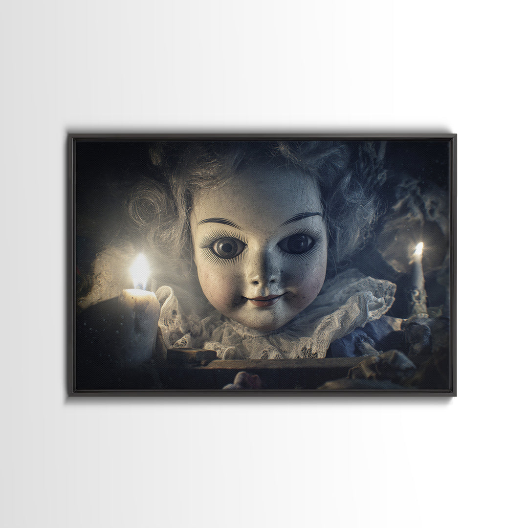 The Haunted Porcelain Doll, Symbolist Etching Art, Landscape Wall Art, Dark Halloween Decor, Canvas Print, Halloween Wall Art