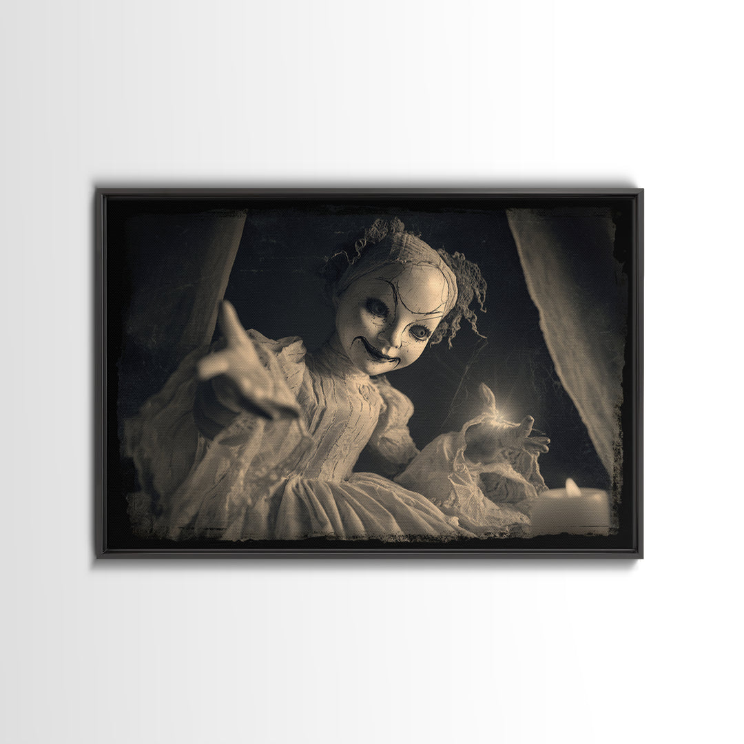 The Haunted Porcelain Doll, Decadent Line Art, Landscape Wall Art, Dark Fantasy Wall Art, Framed Canvas Print