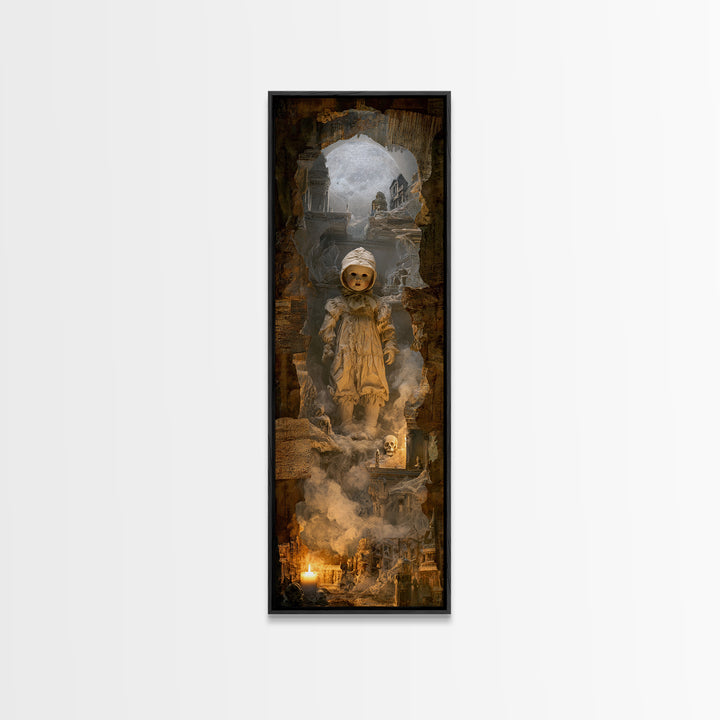 The Haunted Porcelain Doll, Surreal Apocalyptic Art, Tall Narrow Wall Art, Dark Halloween Decor, Canvas Print, Halloween Wall Art