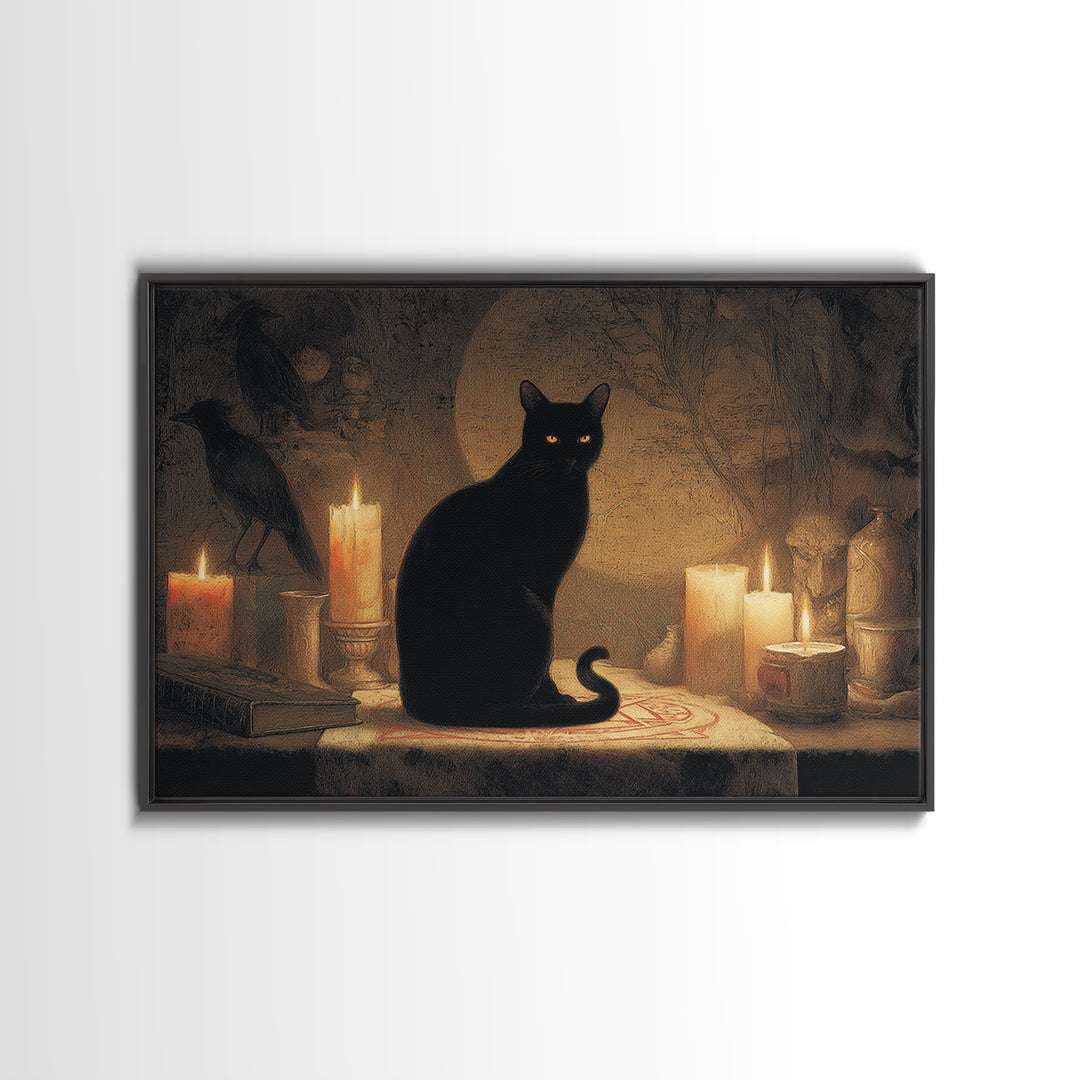 The Black Cat Familiar, Symbolist Gothic Landscape, Landscape Wall Art, Dark Fantasy Wall Art, Framed Canvas Print, Halloween Wall Art