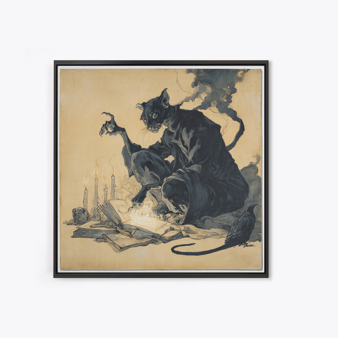 The Black Cat Familiar, Decadent Gothic Art, Square Wall Art, Dark Fantasy Wall Art, Canvas Print, Halloween Wall Art