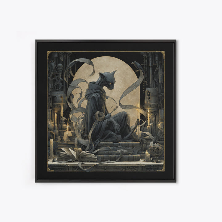 The Black Cat Familiar, Biomechanical Horror Art, Square Wall Art, Gothic Horror Wall Art, Canvas Print, Halloween Wall Art