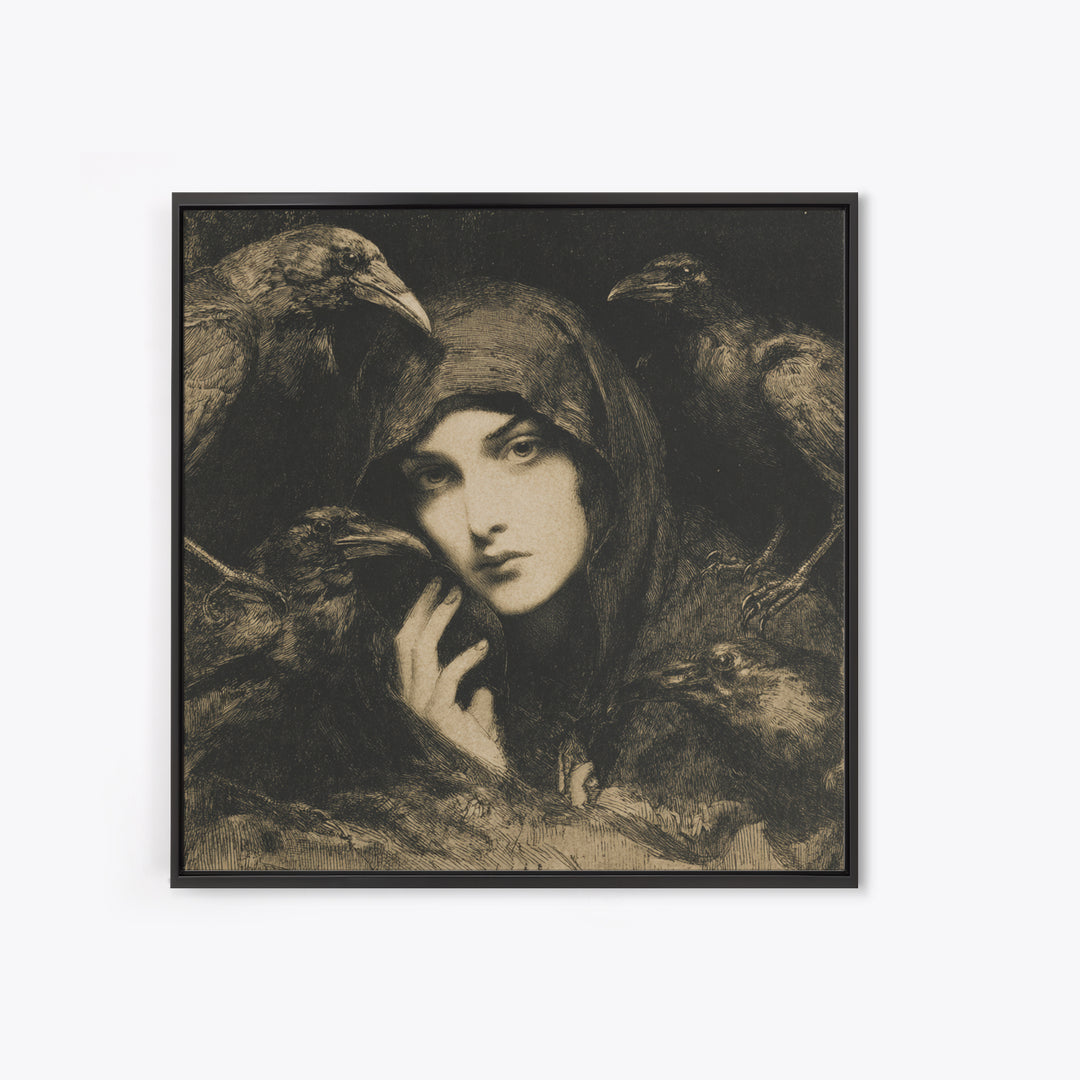 The Raven Keeper, Symbolist Dream Art, Square Wall Art, Gothic Horror Wall Art, Canvas Print, Halloween Wall Art, Seasonal Home Decor