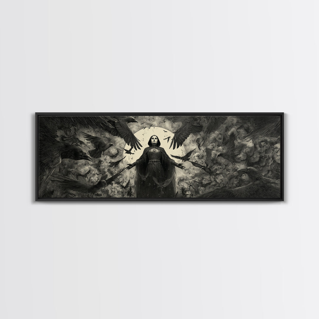 The Raven Keeper, Dark Symbolist Art, Extra Wide Wall Art, Gothic Horror Wall Art, Canvas Print, Halloween Wall Art