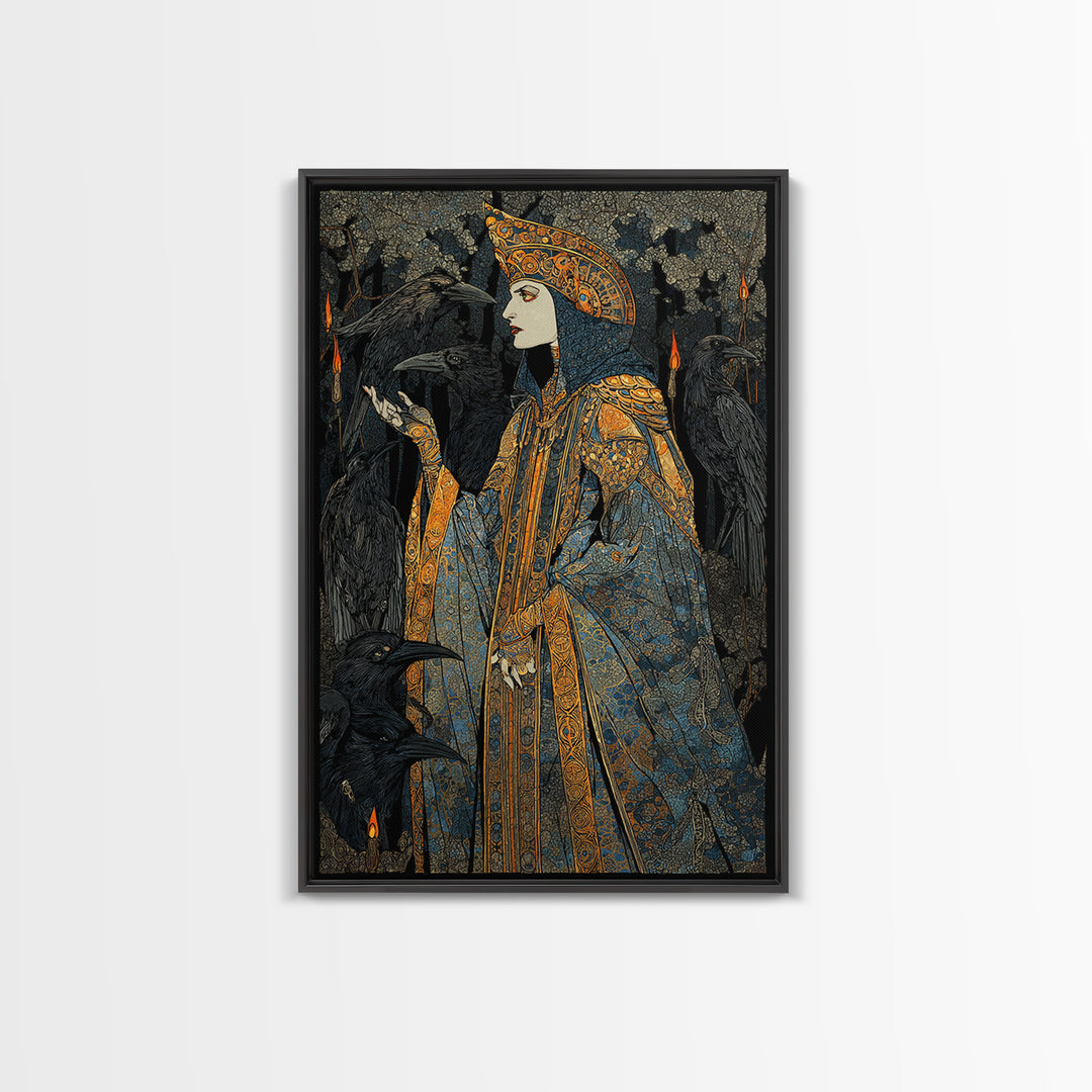 The Raven Keeper, Stained Glass Gothic Art, Vertical Wall Art, Dark Halloween Decor, Canvas Print, Halloween Wall Art, Spooky Wall Decor