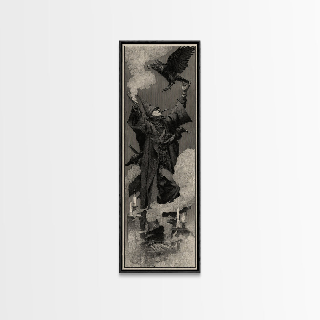 The Raven Keeper, Surreal Apocalyptic Art, Tall Narrow Wall Art, Gothic Horror Wall Art, Framed Canvas Print, Halloween Wall Art