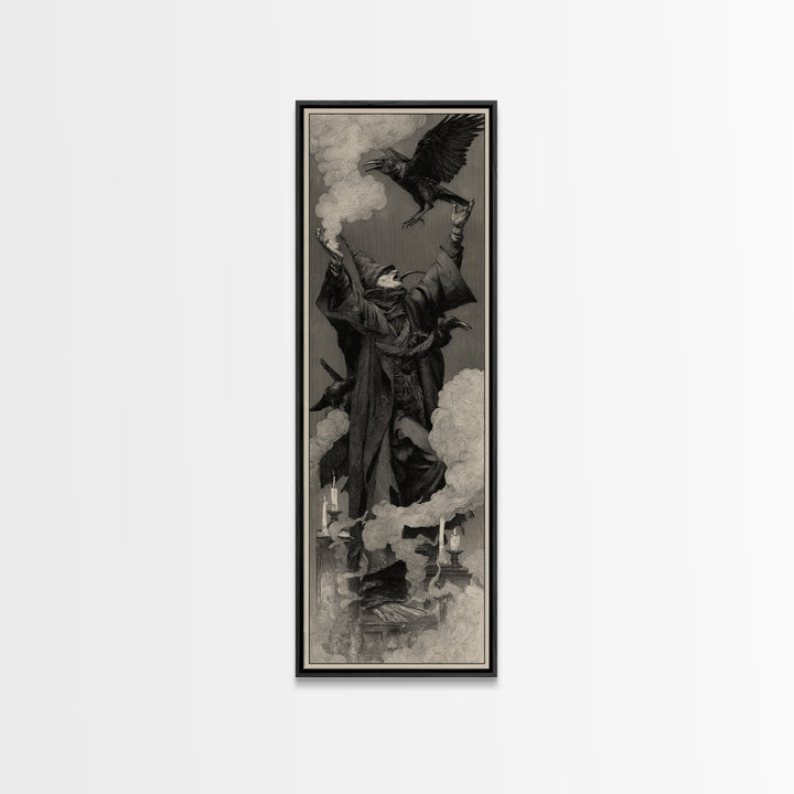 The Raven Keeper, Surreal Apocalyptic Art, Tall Narrow Wall Art, Gothic Horror Wall Art, Framed Canvas Print, Halloween Wall Art
