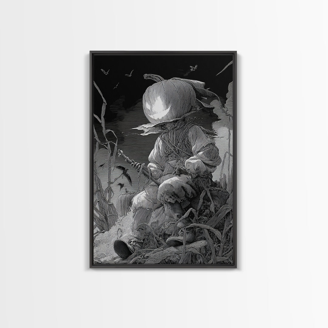 The Pumpkin-Headed Child, Renaissance Engraving Art, Vertical Wall Art, Dark Fantasy Wall Art, Canvas Print, Halloween Wall Art