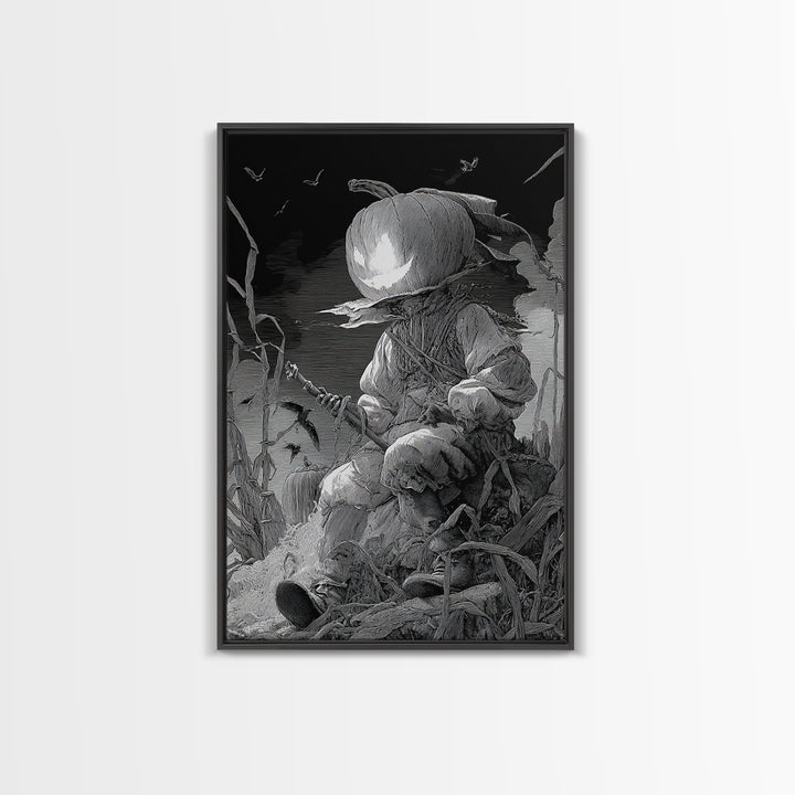 The Pumpkin-Headed Child, Renaissance Engraving Art, Vertical Wall Art, Dark Fantasy Wall Art, Canvas Print, Halloween Wall Art