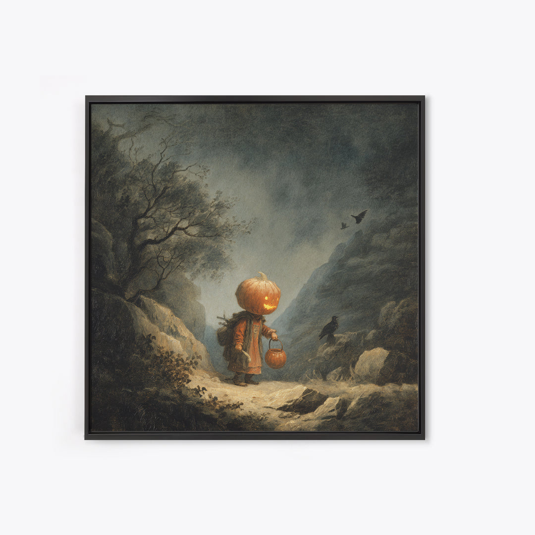 The Pumpkin-Headed Child, Baroque Witchcraft Art, Square Wall Art, Macabre Wall Art, Framed Canvas Print, Halloween Wall Art