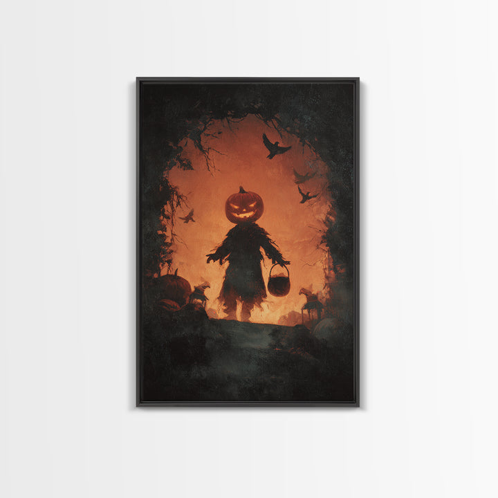 The Pumpkin-Headed Child, Dark Romantic Horror Art, Vertical Wall Art, Macabre Wall Art, Canvas Print, Halloween Wall Art