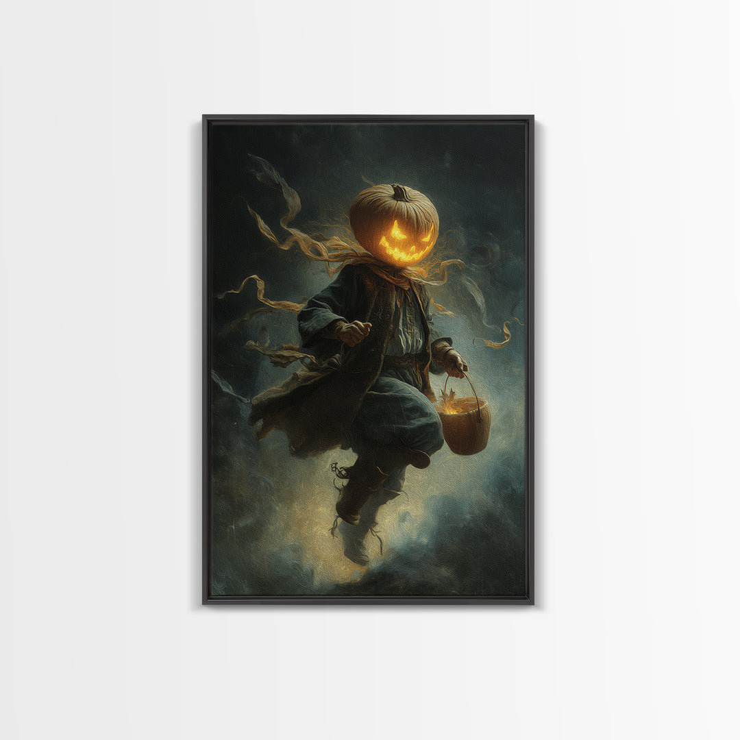 The Pumpkin-Headed Child, Visionary Gothic Art, Vertical Wall Art, Dark Fantasy Wall Art, Framed Canvas Print, Halloween Wall Art