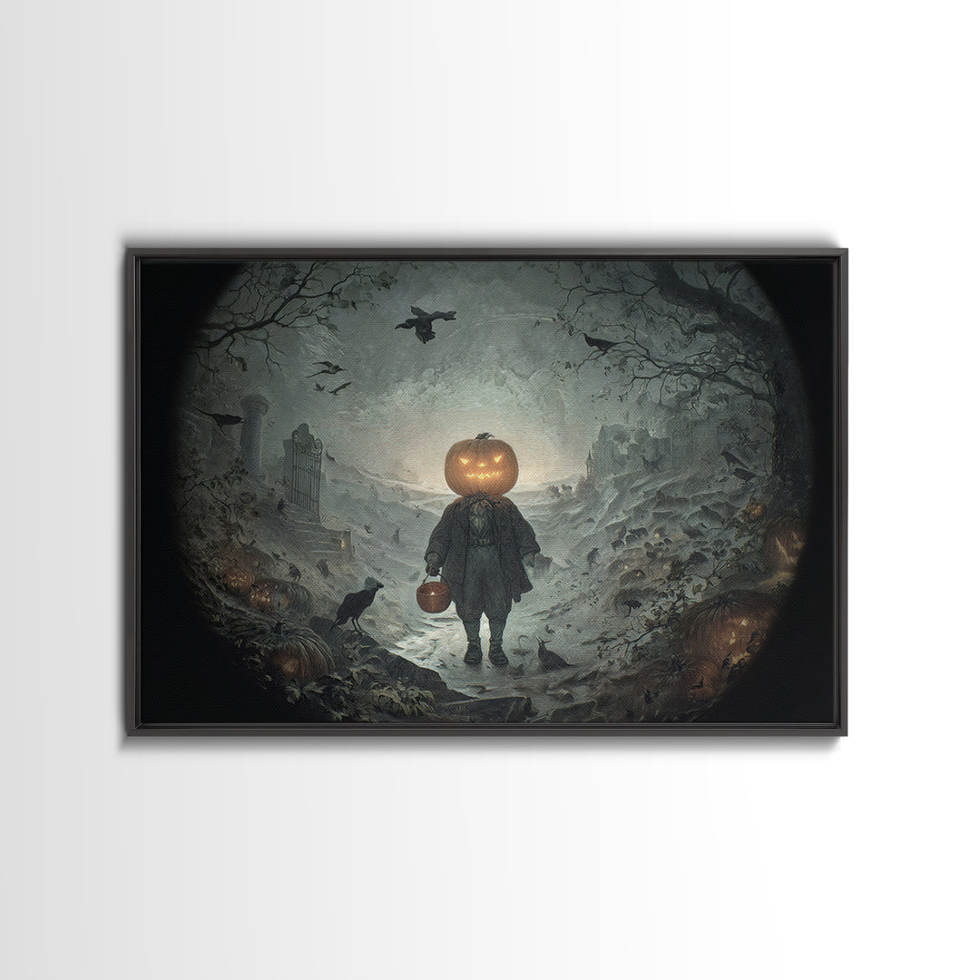 The Pumpkin-Headed Child, Romantic Gothic Landscape, Landscape Wall Art, Gothic Horror Wall Art, Canvas Print, Halloween Wall Art