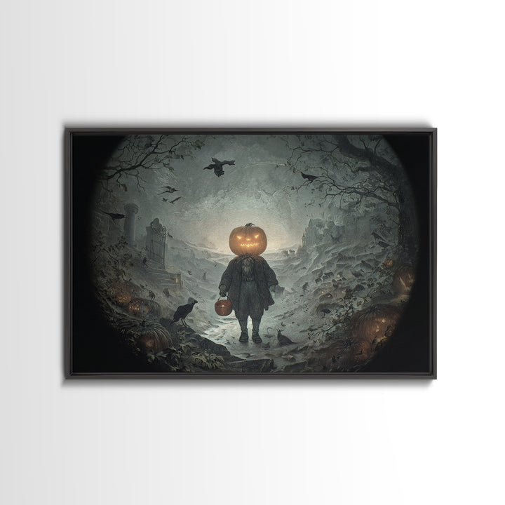 The Pumpkin-Headed Child, Romantic Gothic Landscape, Landscape Wall Art, Gothic Horror Wall Art, Canvas Print, Halloween Wall Art