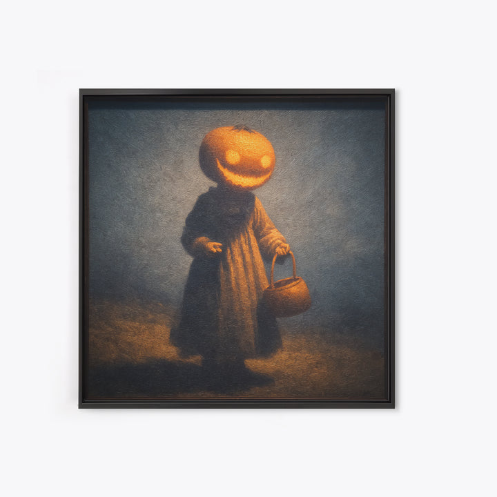 The Pumpkin-Headed Child, Dark Symbolist Art, Square Wall Art, Gothic Horror Wall Art, Canvas Print, Halloween Wall Art