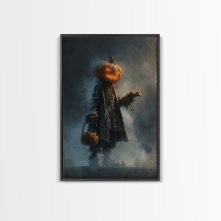 The Pumpkin-Headed Child, Expressionist Nightmare Art, Vertical Wall Art, Gothic Horror Wall Art, Canvas Print, Halloween Wall Art