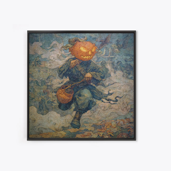 The Pumpkin-Headed Child, Grotesque Carnival Art, Square Wall Art, Macabre Wall Art, Canvas Print, Halloween Wall Art, Horror Wall Art
