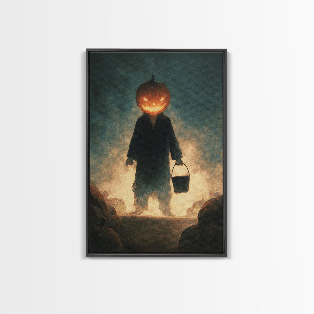 The Pumpkin-Headed Child, Expressionist Gothic Art, Vertical Wall Art, Dark Halloween Decor, Canvas Print, Halloween Wall Art