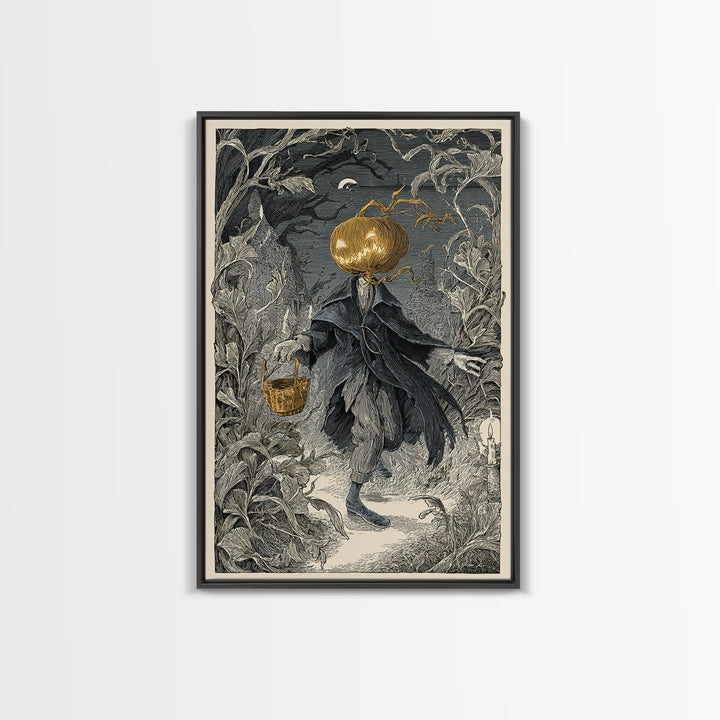 The Pumpkin-Headed Child, Victorian Macabre Art, Vertical Wall Art, Dark Fantasy Wall Art, Canvas Print, Halloween Wall Art
