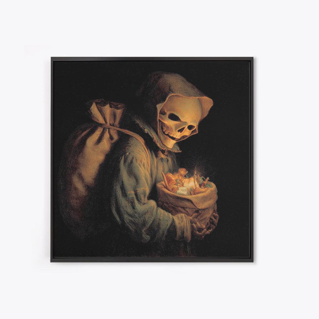 The Masked Candy Collector, Danse Macabre Art, Square Wall Art, Dark Halloween Decor, Canvas Print, Halloween Wall Art