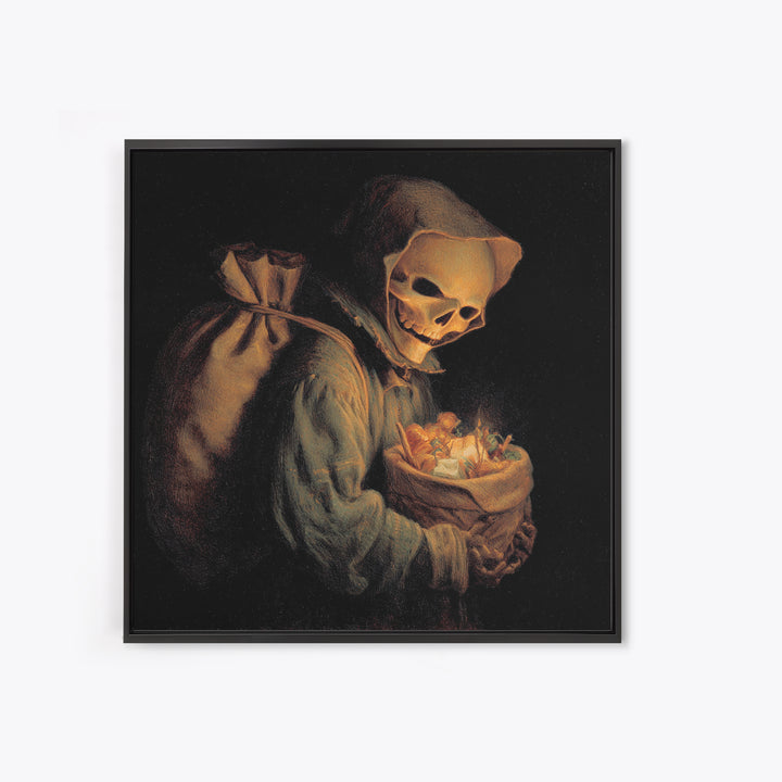 The Masked Candy Collector, Danse Macabre Art, Square Wall Art, Dark Halloween Decor, Canvas Print, Halloween Wall Art