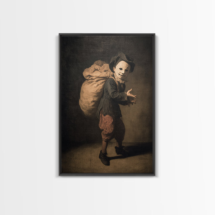 The Masked Candy Collector, Dark Romantic Horror Art, Vertical Wall Art, Macabre Wall Art, Framed Canvas Print, Halloween Wall Art