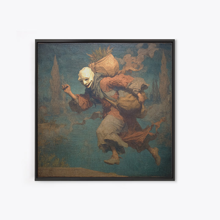 The Masked Candy Collector, Symbolist Gothic Landscape, Square Wall Art, Dark Halloween Decor, Canvas Print, Halloween Wall Art