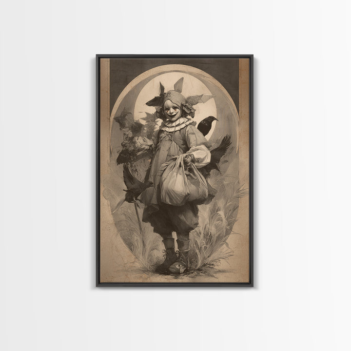 The Masked Candy Collector, Decadent Gothic Art, Vertical Wall Art, Dark Fantasy Wall Art, Framed Canvas Print, Halloween Wall Art
